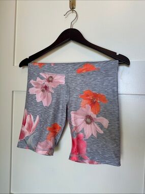 Old Navy Go-Dry Gray Bike Shorts with Pink & Orange Floral Print